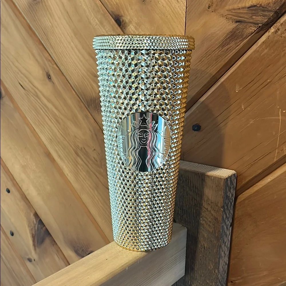 Starbucks gold studded tumbler 2022 winter/holiday bling edition